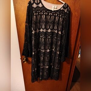 Tacera Black Lace Long Sleeve Dress